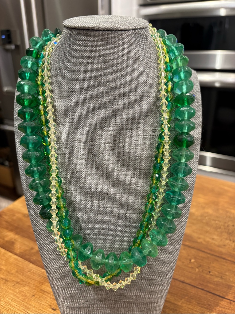 Retired Silpada Sterling Silver Multi Stand Green Glass Bead Necklace